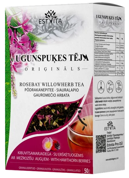 Estvita ugunspuķes tēja ar mežrozīšu augļiem beramā tēja, 50 g
