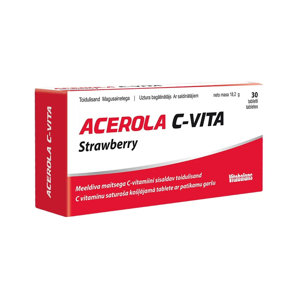 Acerola C-vita zemeņu, 30 tabletes