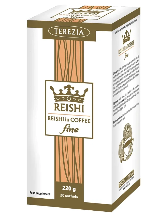 Terezia Reishi In Coffee fine augstas kvalitātes šķīstošā kafija ar reishi sēņu ekstraktu, 20 paciņas
