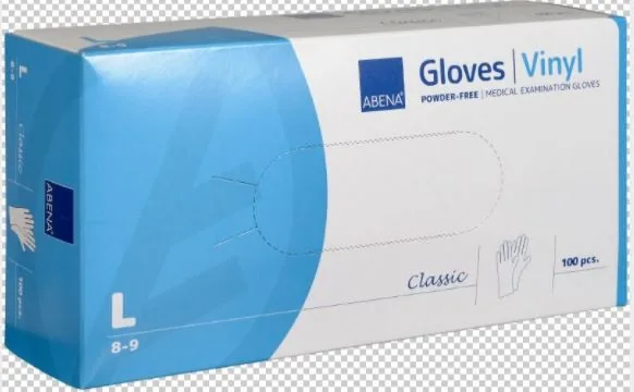 Cimdi vinila Abena Classic, bez pūdera, caursp., L izm., 100 gab
