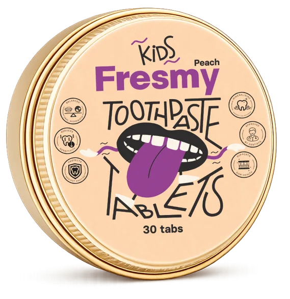 Fresmy Peach For Kids zobu pastas tabletes, 30 gab.
