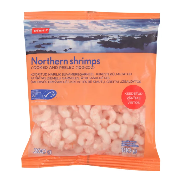 GARNELES RIMI VĀRĪTAS, ATTĪRĪTAS SALDĒTAS 100/200 MSC 200G/180G