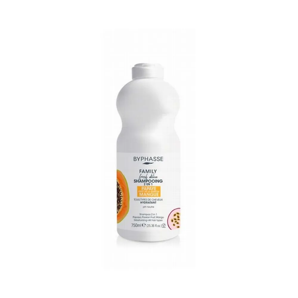 BYPHASSE FAMILY FRESH DELICE SHAMPOO 2IN1 PAPAY, PASSION FRUIT & MANGO ALL HAIRTYPES 750ML