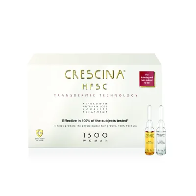 Crescina Transdermic ampulu komplekss matu augšanai un pret matu izkrišanu sievietēm, intensitāte 1300, N10+10