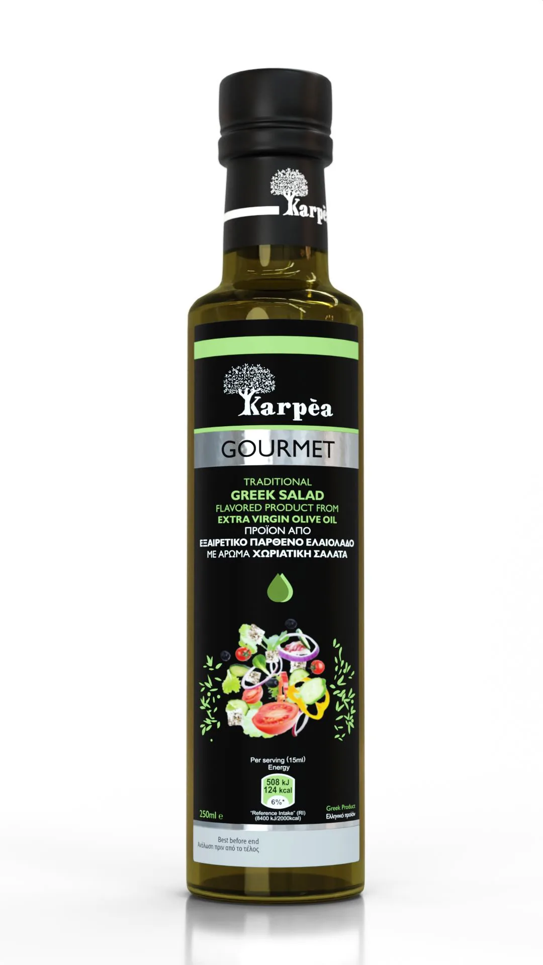NEAPSTRĀDĀTA AUGSTĀKĀ LABUMA OLĪVEĻĻA  KARPEA GOURMET AR GRIEĶU SALĀTU GARŠU, 250ML