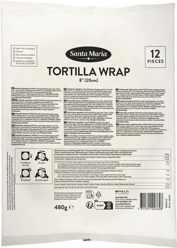 KVIEŠU TORTILJAS, 20 CM, 480 G, (12X8) SANTA MARIA