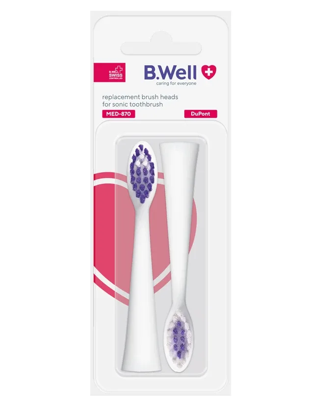 B.Well Med-870 elektriskās zobu birstes balti uzgaļi, 2 gb.