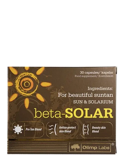 Olimp Labs Beta Solar vienmērīgam un skaistam iedegumam saulē un solārijā, 30 kapsulas
