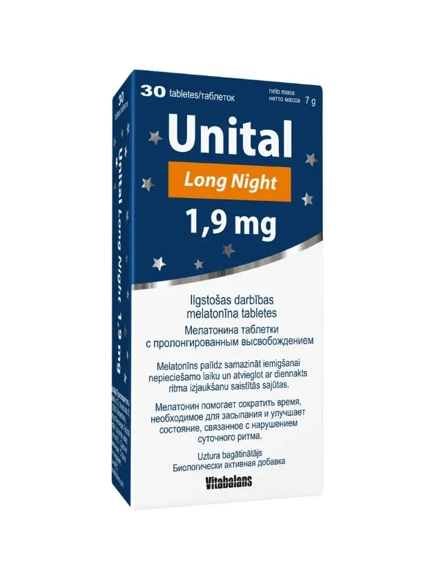 Unital melatonīns long night 1,9 mg, 30 tabletes