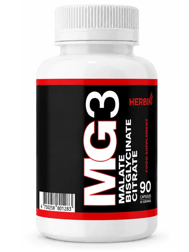 MG3 magnija malate, bisglycinate, citrate kapsulas, 90 gb.