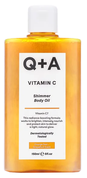 Q+A Vitamin C Shimmer ķermeņa eļļa, 150 ml