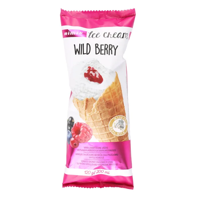 VANIĻAS SALDĒJUMS RIMI AR MEŽA OGU PILDĪJUMU VAFEĻU KONUSĀ 200ML/120G