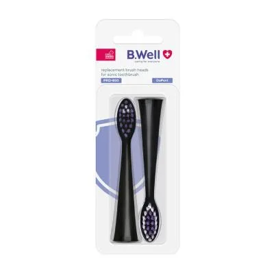 B.Well Pro-850 elektriskās zobu birstes uzgaļi, melni N2