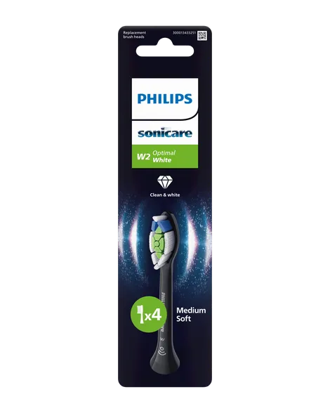 Philips Sonicare Optimal White (melni) elektriskās zobu birstes uzgaļi, 4 gab.