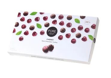 TUMŠĀS ŠOKOLĀDES TRIFELES PURE CHOCOLATE AR ĶIRŠU KRĒMA PILDĪJUMU 110G
