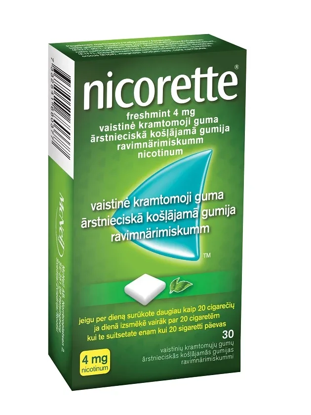 Nicorette Freshmint 4 mg, 30 košļājamās gumijas