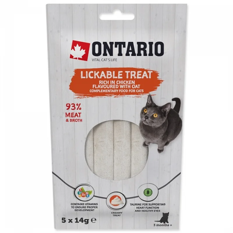 GARDUMS KAĶIEM ONTARIO LICKABLE TREATS, AR VISTU, MULTIVITAMĪNIEM UN AUZU GARŠU, 5X14G