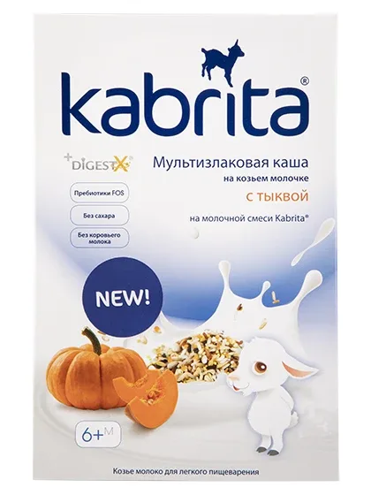 Kabrita daudzgraudu putra uz kazas piena pamata ar ķirbi bērniem no 6 mēnešu vecuma, 180 g