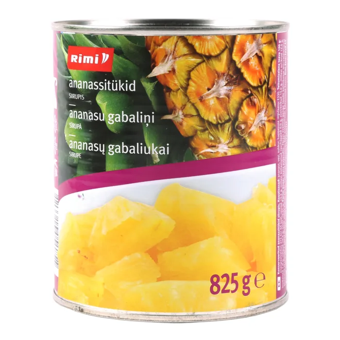 KONSERVĒTI ANANASU GABALIŅI SĪRUPĀ RIMI 825G/490G