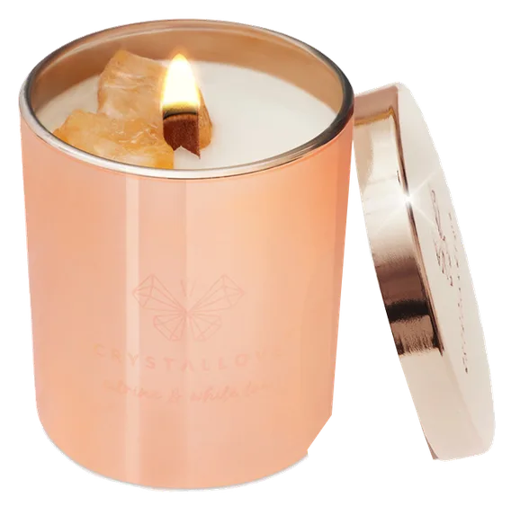 Crystallove Citrine Soy Candle & white tea aromātiskā svece, 1 gab.