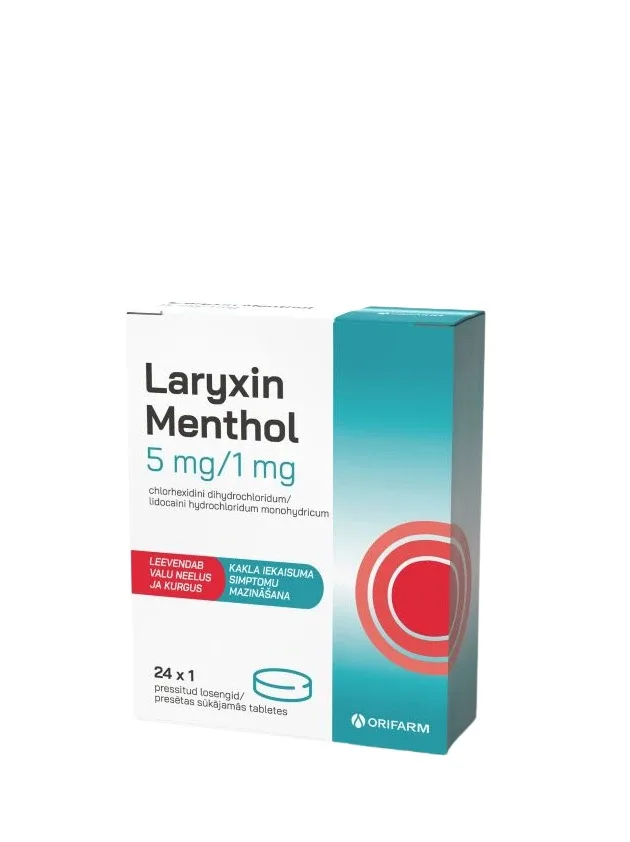 Laryxin menthol 5 mg/1 mg sūkājamās tabletes, 24 gb.