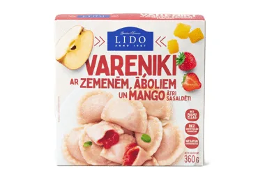 SALDĒTI VAREŅIKI AR ZEMENĒM, ĀBOLIEM, MANGO LIDO 360G
