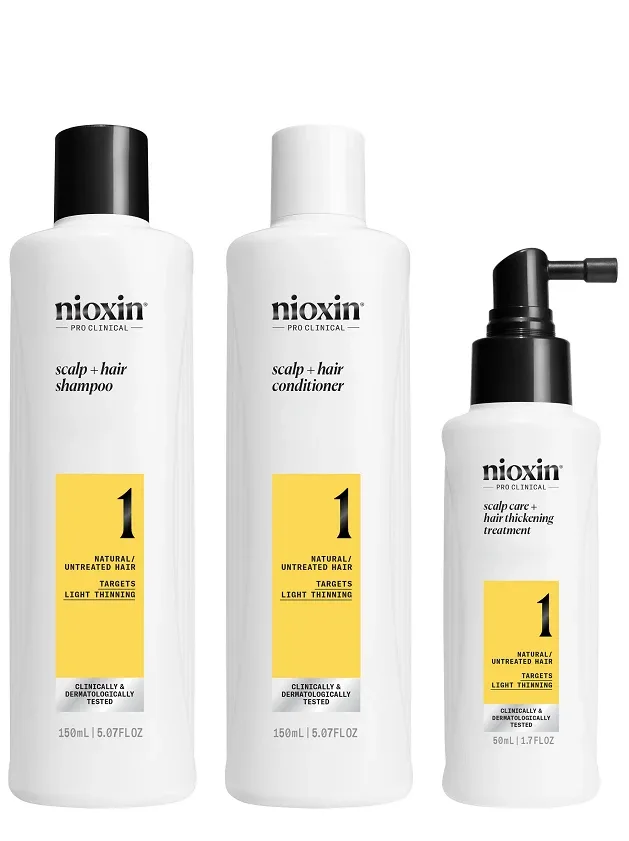 Nioxin SYS1 Komplekts dabiskiem matiem ar vieglu tendenci kļūt plānākiem, 150 ml+150 ml+ 50 ml