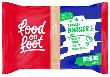 HAMBURGERS AR VISTAS GAĻAS KOTLETI, MARINĒTIEM GURĶIEM UN SIERU FOOD ON FOOT 220G