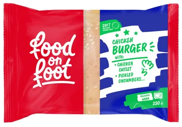 HAMBURGERS AR VISTAS GAĻAS KOTLETI, MARINĒTIEM GURĶIEM UN SIERU FOOD ON FOOT 220G