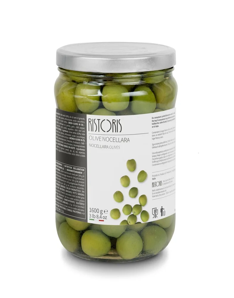 ZAĻĀS OLĪVAS, LIELAS, AR KAULIŅIEM RISTORIS NOCELLARA, 1.65KG/1KG