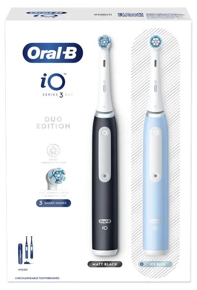 Oral-B IO3 Duo Matt Black + IO3 ice blue elektriskā zobu birste, 2 gab.