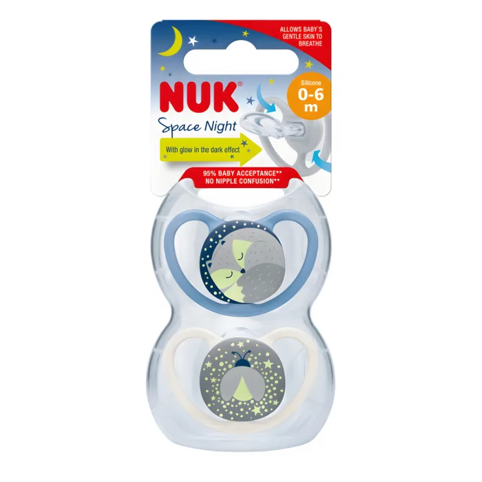 MĀNEKLIS NUK SPACE NGT, SILIKONA 0-6M 2GAB.