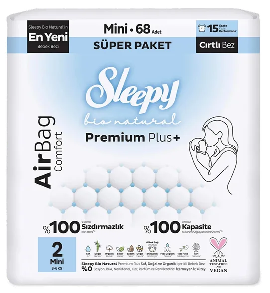 Sleepy BIO Natural Premium nr.2 mini (3-6 kg) autiņbiksītes, 68 gab.
