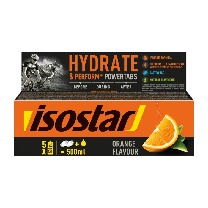 ISOSTAR HYDRATE & PERFORM POWERTABS IZOTONISKĀS TABLETES APELSĪNU 120G (10X12G)