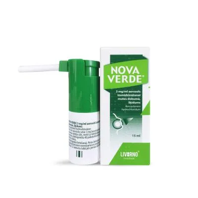 Nova Verde 3,0 mg/ml aerosols izsmidzināšanai mutes dobumā, 15 ml