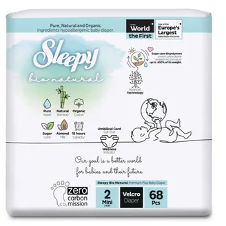 Autiņbiksītes Sleepy BIO Natural 2 3-6 kg 68 gab