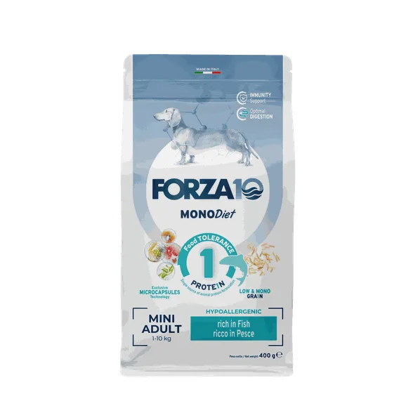 FORZA10 Monodiet Mini Adult ar zivi, suņiem sausā barība, 400 g