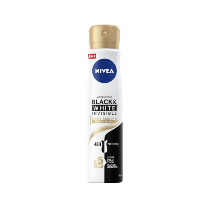 DEZODORANTS NIVEA BLACK&WHITE SILKY SMOOTH SIEVIEŠU, IZSMIDZINĀMS 250ML