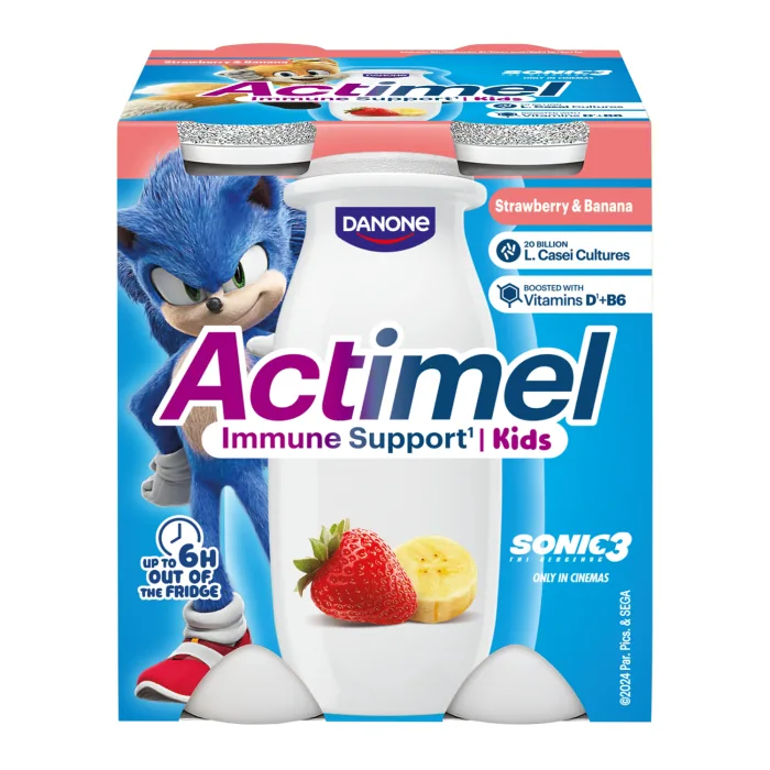 JOGURTA DZĒRIENS ACTIMEL AR ZEMEŅU UN BANĀNU GARŠU 4X100G