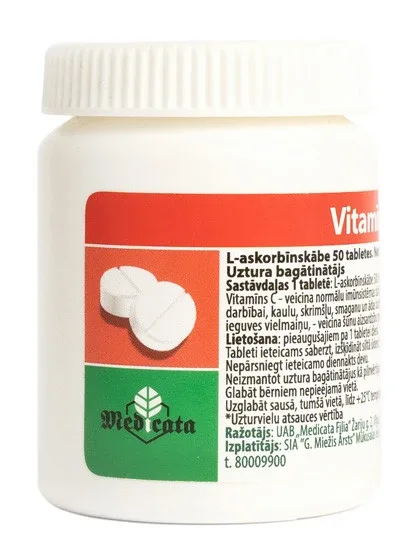 Askorbīnskābe (C vitamīns) 500 mg, 50 tabletes