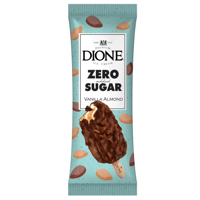 SALDĒJUMS DIONE VANIĻAS  AR KARAMELI UN BEZCUKURA TUMŠO ŠOKOLĀDI AR MANDELĒM 90ML/79G