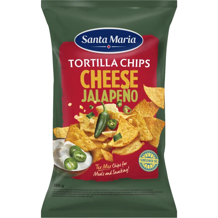 KUKURŪZAS ČIPSI SANTA MARIA AR SIERU UN HALAPENJO 185G