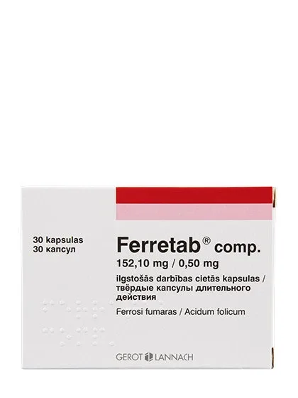Ferretab Comp., 30 ilgstošās darbības kapsulas