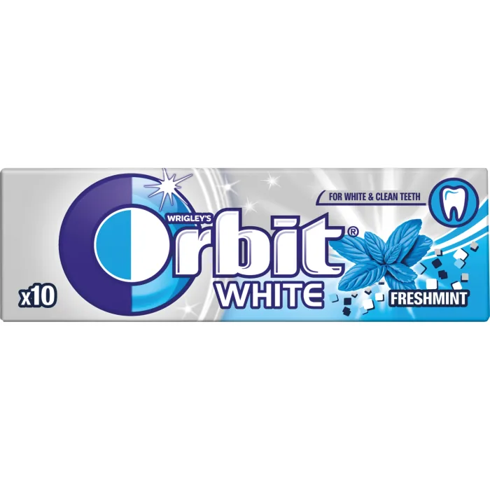KOŠĻĀJAMĀ GUMIJA ORBIT WHITE FRESHMINT AR SALDINĀTĀJIEM 14G