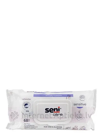 Seni Care Sensitive Aloe mitrās salvetes ar vāciņu, 68 gb.