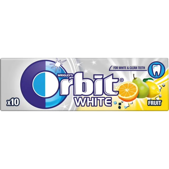 KOŠĻĀJAMĀ GUMIJA ORBIT WHITE AR AUGĻU GARŠU AR SALDINĀTĀJIEM 14G