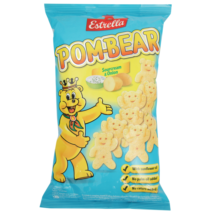 ČIPSI ESTRELLA POM-BEAR AR SKĀBĀ KRĒJUMA UN SĪPOLU GARŠU 65G