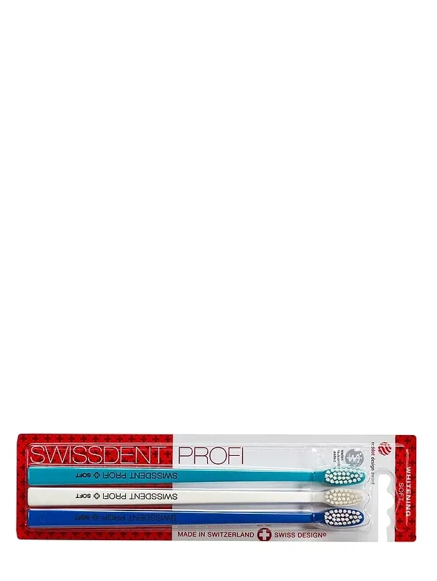 Swissdent Whitening mīksta zobu birste (tirkīzs, balta, zila), 3 gb.