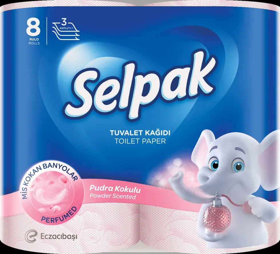 TUALETES PAPĪRS SELPAK POWDER 3 SLĀŅI, 18,6M, 140 LOKSNES, 8 RUĻĻI