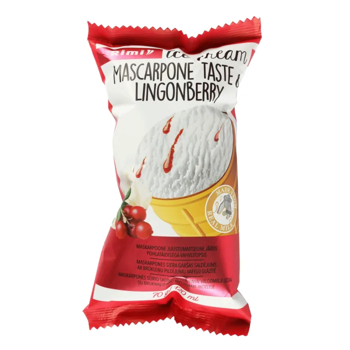 MASKARPONES SIERA GARŠAS SALDĒJUMS RIMI AR BRŪKLEŅU PILDĪJUMU VAFEĻU GLĀZĪTĒ 70G/120ML